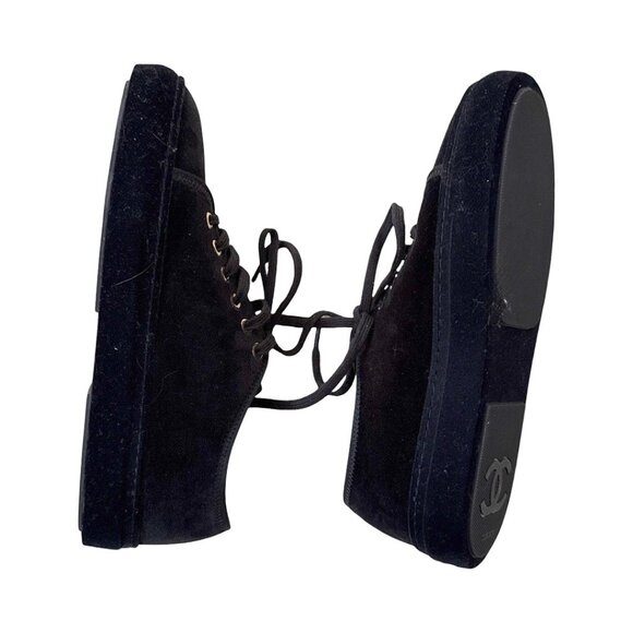 Chanel black velour CC sneakers size 37.5 - Picture 4 of 8